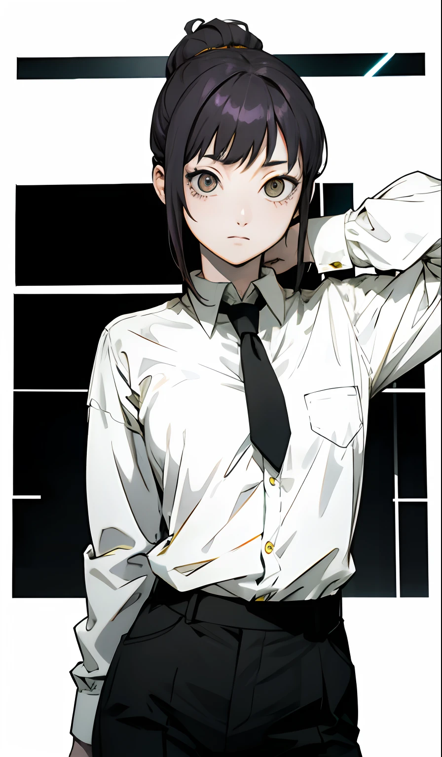 Anime girl in a white shirt and black tie posing for a picture - SeaArt AI