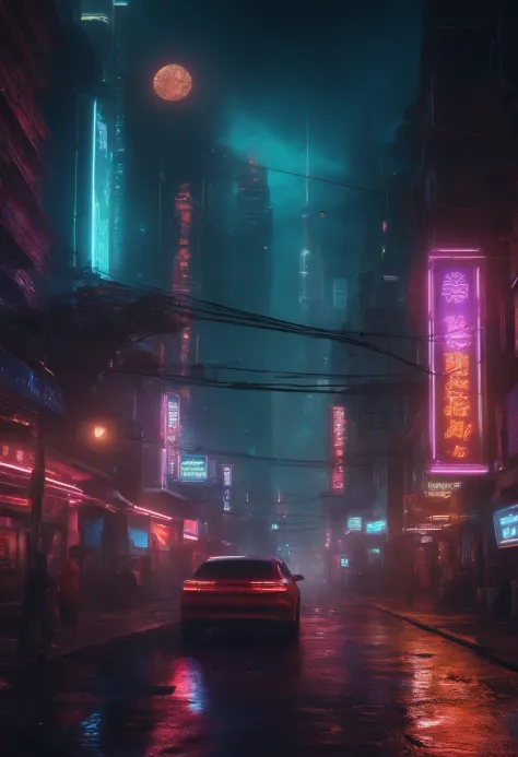 Cyberpunk alley at night, dark - SeaArt AI