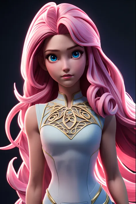 Best quality female, very long curly pink volumetric hair,  gorgeous face, beautiful eye, slim body, perfect anatomy, cinematic ...