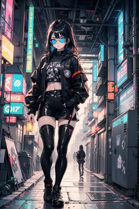 1girll ,Masterpiece, Best quality, Ultra-detailed, illustration, Cyberpunk rebel hackers
style: Futuristic city
quality: Sharp a...