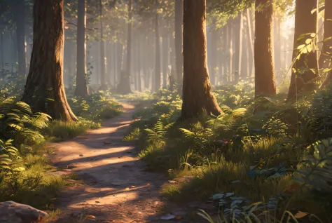 Masterpiece, superlative, (very detailed CG unified 8k wallpaper), dynamic lighting, (charming bright and beautiful forest), forest, meadow, bathed in happy and bright light, highlighting every intricate detail, adding fantastic texture to the scene, myste...
