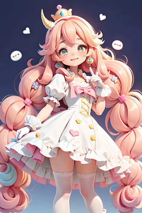 Loli Anime girl(princess peach), wearing white gloves, colorful dress, cute happy smile face, blushing, long socks, cute loli po...