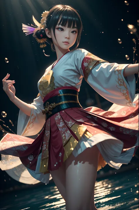 A beautiful teen girl is dancing KABUKI, looking into the camera, photorealistic painting, sharp focus, 8k, perfect composition,...