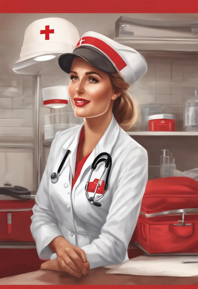 nurse hat，medical illustration，Medical supplies，Highly detailed illustration, Red Cross art illustration,Sketch illustration，Nurse hat，nurse hat