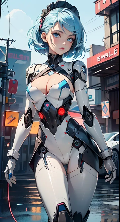 reelmech,(cyborg girl),(cyborg girl:1.5),
maid android,(((1girl))),((mechanical robot girl with extremely cute and beautiful pale blue hair)),

(large breasts:1.4),saggy breasts,(((pale blue bob hair:1.35,colored inner hair,short hair,ear breathing))),(((d...
