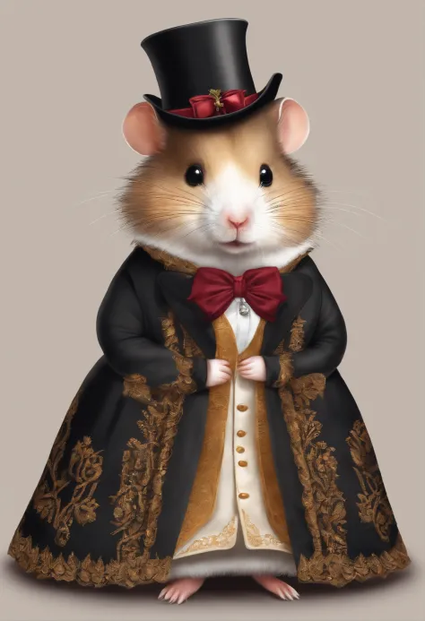 Generate a cute illustration of a hamster in mourning clothes