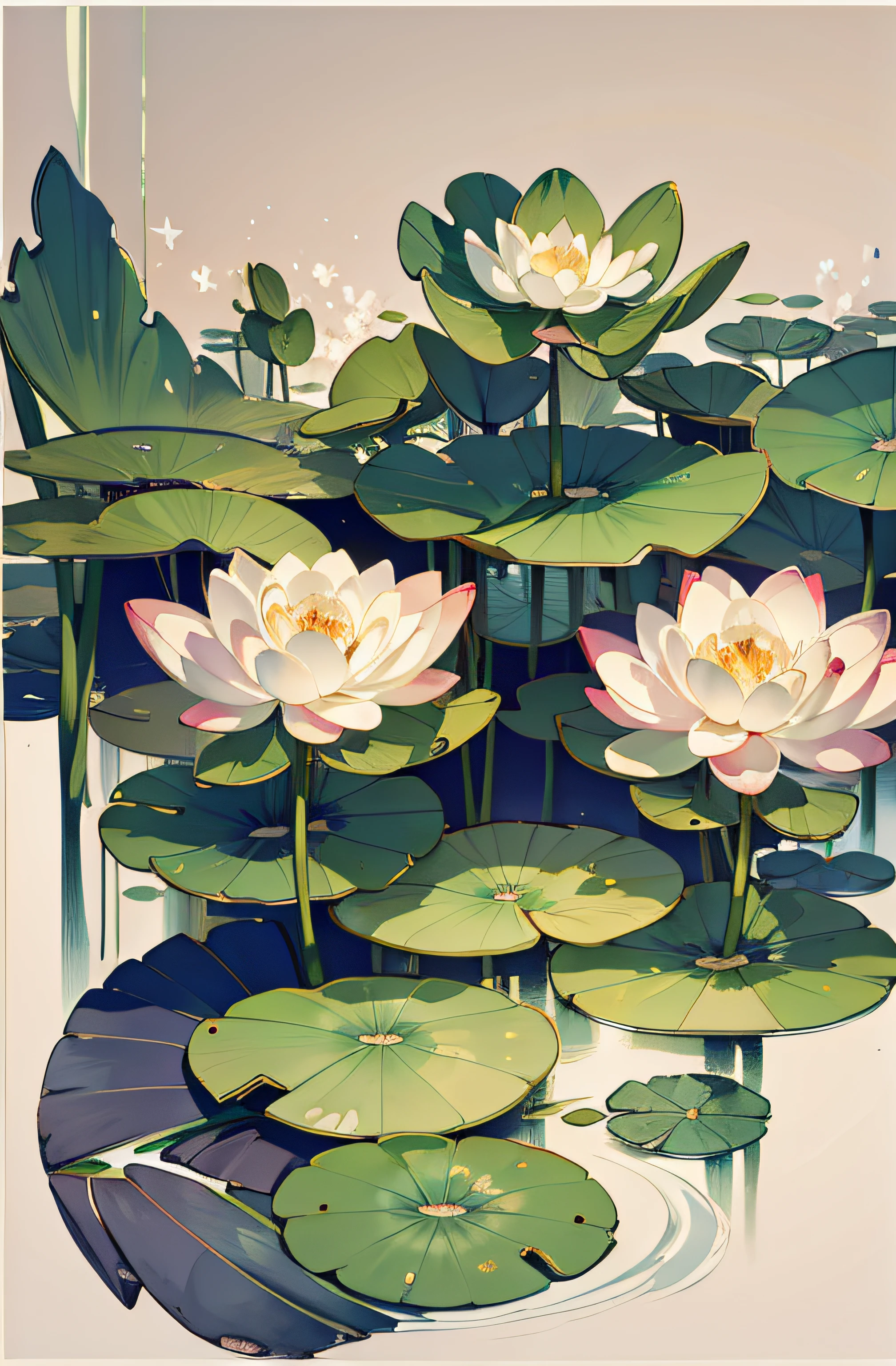 large lotus leaf，lotuses，Ink painting style，clean color，ink wash style，Smudge，Decisive cut，Leave white space，impressionistic，tmasterpiece，ultra-detailliert，Epic composition, high qulity, HighestQuali,Lotus fairy