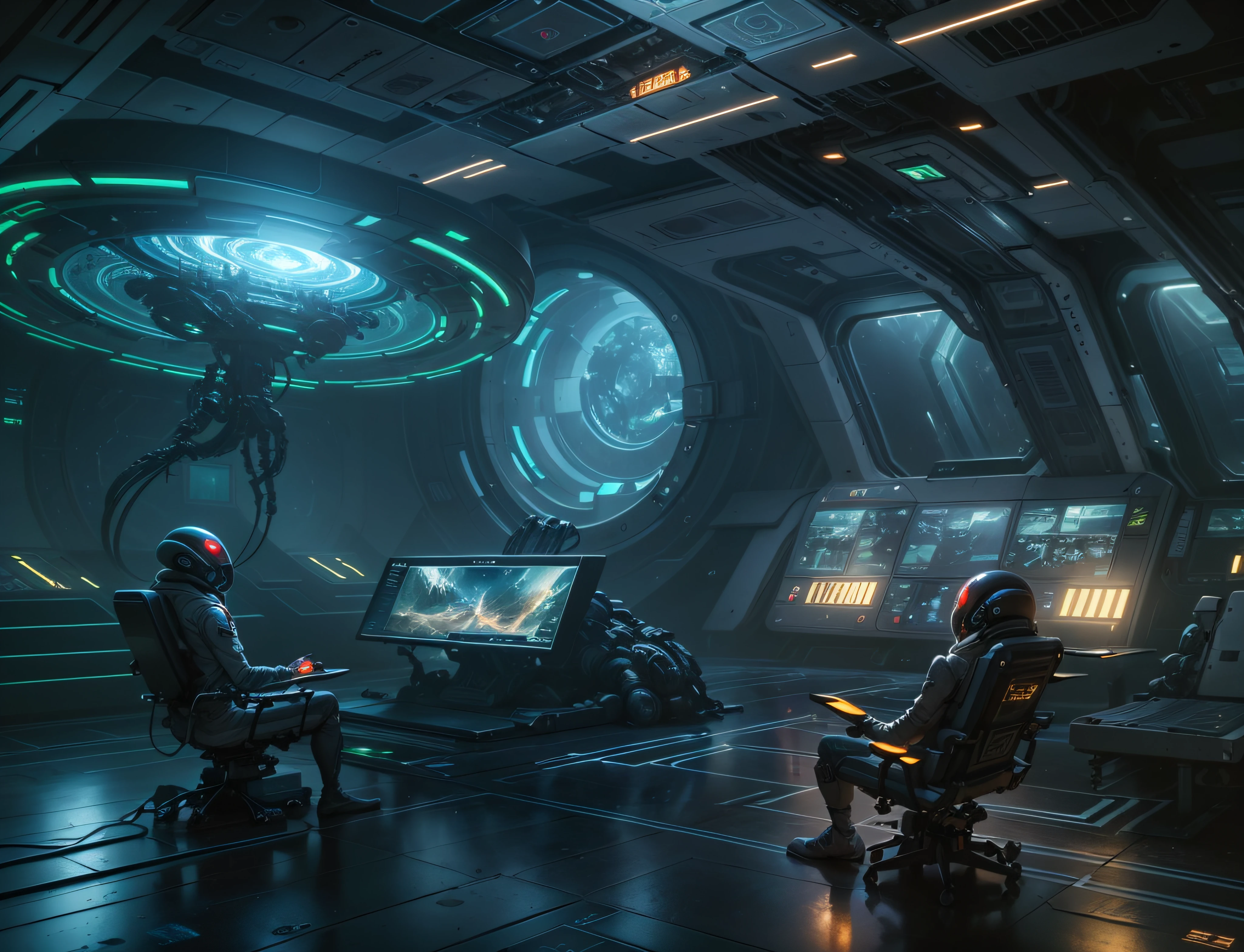 aliens in a spaceship room with a large clock and a large screen, depicted as a scifi scene, science fiction concept art, 8 k high detail concept art, interior of an alien spaceship, sci fi concept art, concept art 8 k, sci-fi hollywood concept art, sci - fi concept art, sci-fi concept art, award winning scifi art