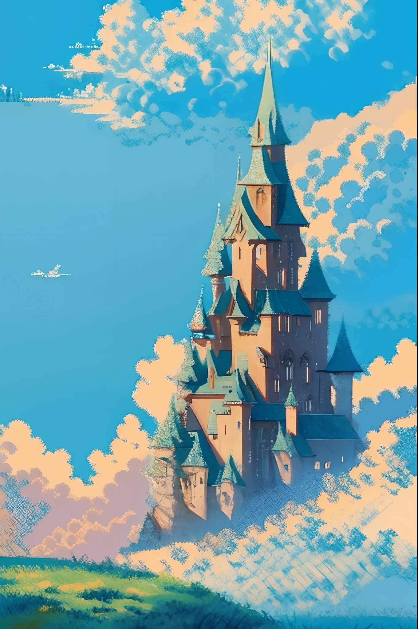 castle in the sky, with bluesky background, 4k