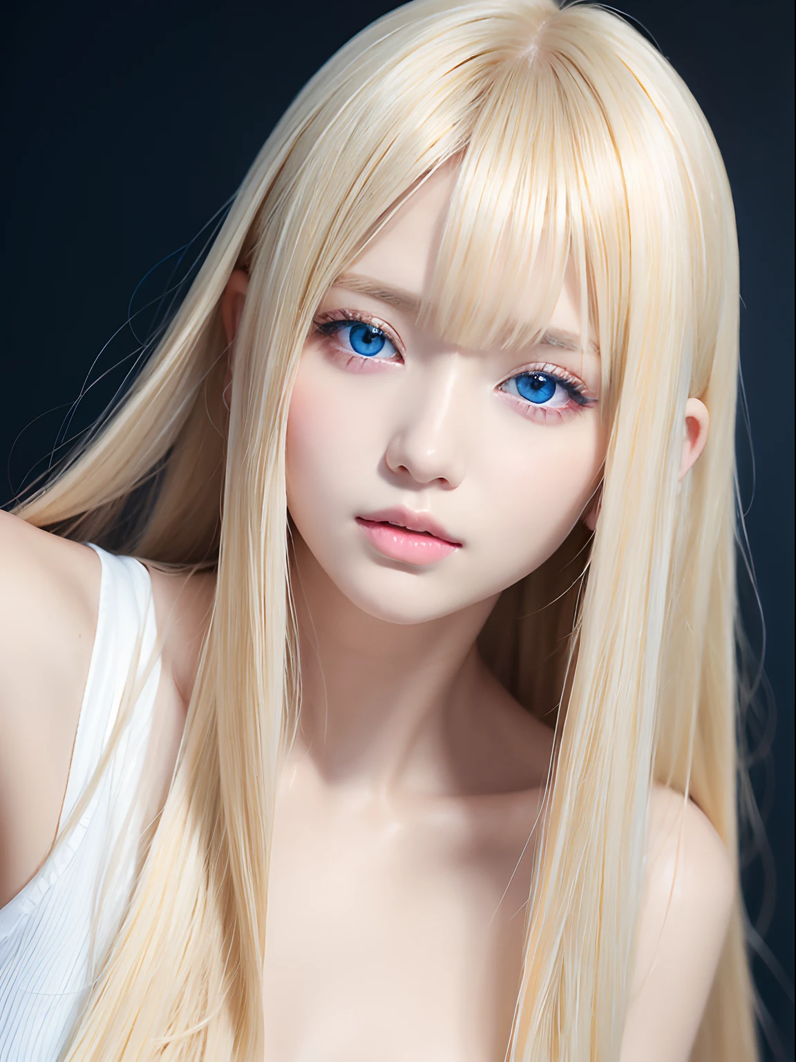 A close up of a woman with long blonde hair and blue eyes - SeaArt AI