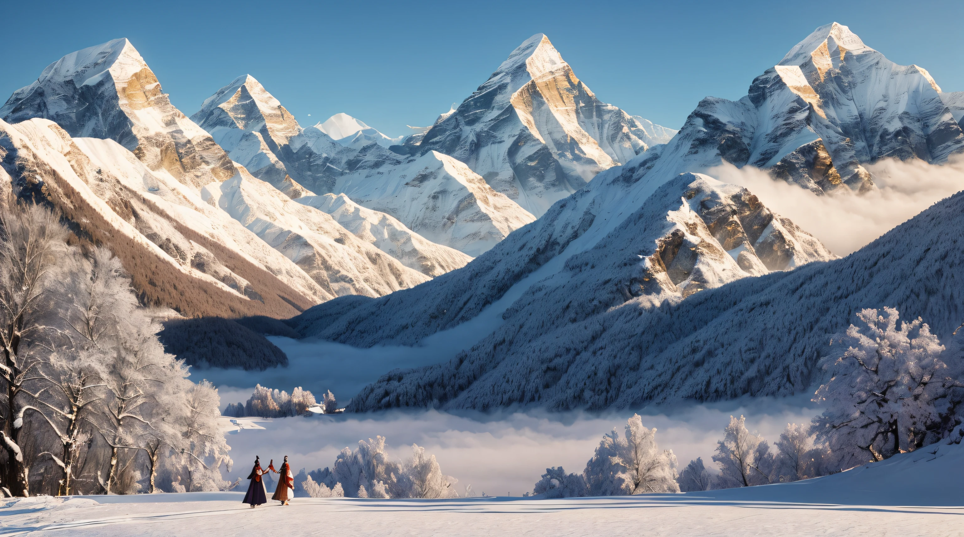 One lady Taoists on the snowy mountains, Flying martial arts ...