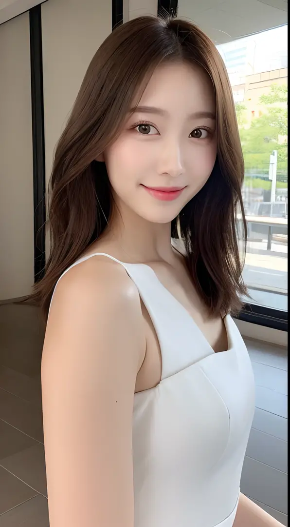 ((Best Quality, 8K, masutepiece: 1.3)), 1girl in, Slim Abs Beauty: 1.3, (Hairstyle Casual, ), Dress: 1.1, Super fine face, Delicate eyes, Double eyelids, Smile, Home