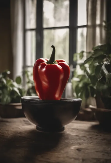 A large pepper, Holding a huge chili pepper, really large bosum ...