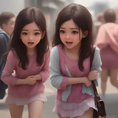 Two young girls walking down a street with their arms crossed 