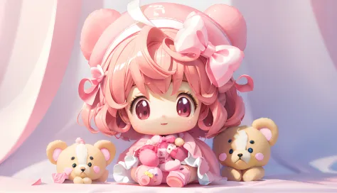 Anime characters with two teddy bears and pink dress, lovely digital painting, Cute detailed digital art, adorable digital art, cute 3 d render, Soft anime illustration, lovely art style, cute character, Cute! C4D, Stylized anime, render of a cute 3d anime...