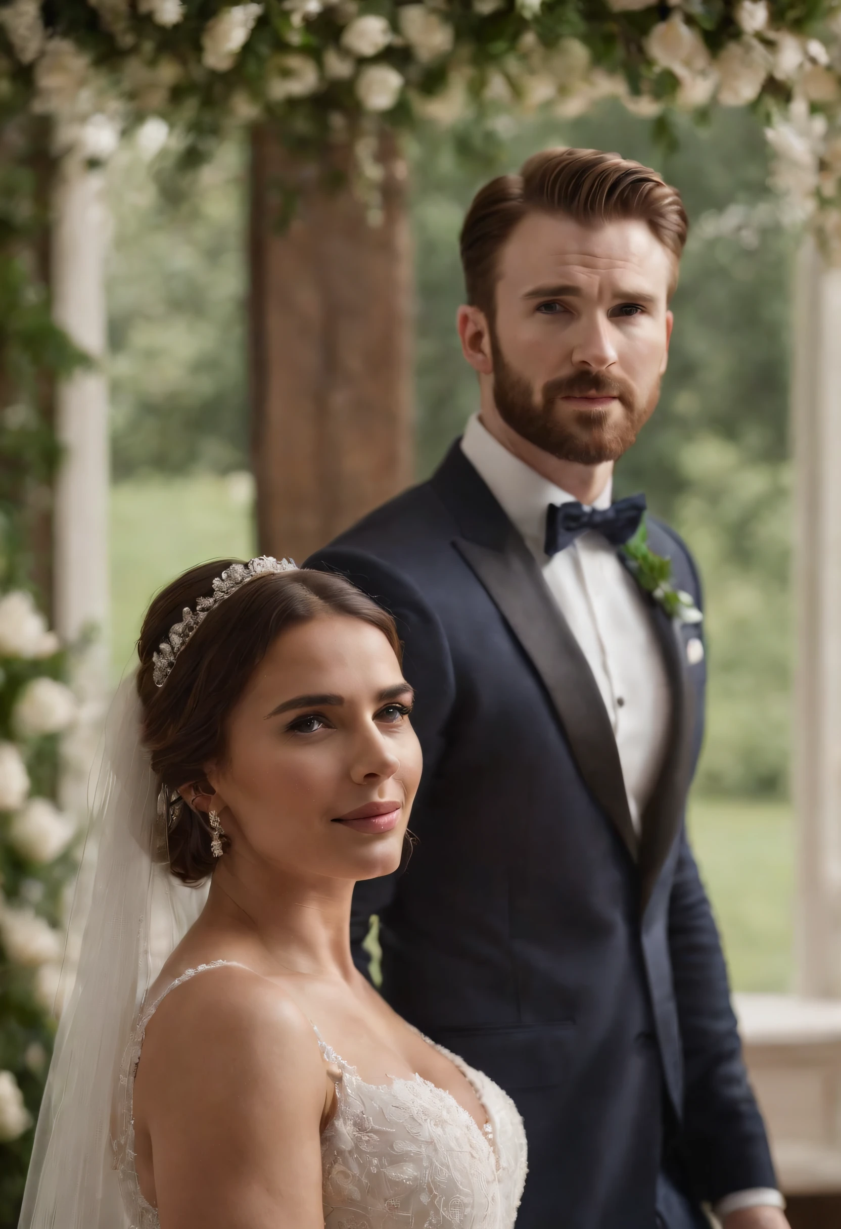 A man and woman in wedding attire standing next to each other - SeaArt AI