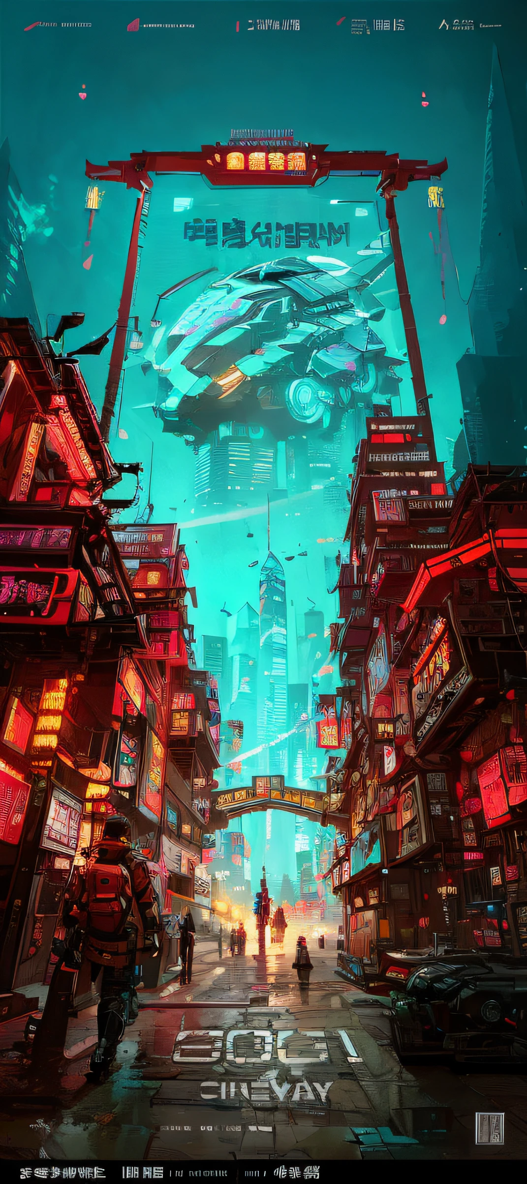 futuristic city scene with a futuristic spaceship flying over a city, inspired by Liam Wong, cyberpunk themed art, digital cyberpunk anime art, cyberpunk dreamscape, cyberpunk art style, detailed cyberpunk illustration, busy cyberpunk metropolis, kowloon cyberpunk, cyberpunk illustration, cyberpunk anime art, in a futuristic cyberpunk city, anime cyberpunk art, china town blade runner, in cyberpunk city