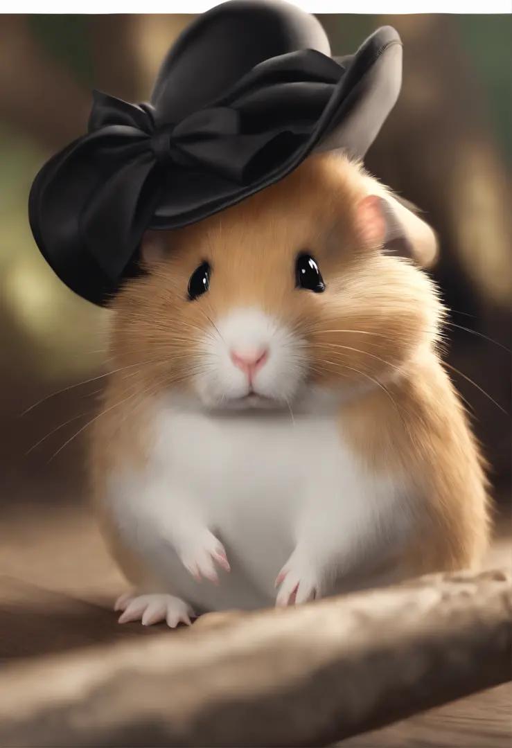 (drawn in a realistic, detailed, and vivid) A cute illustration of a hamster wearing mourning clothes, [black dress](best quality), [elegant black hat](best quality), [tiny black bow](best quality), [mourning veil](best quality:1.2), [solemn expression](be...