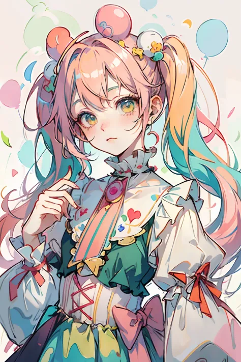 araffe girl with pink and blue hair wearing a green top, pink twintail hair and cyan eyes, colorful pastel, inspired by Yanjun C...