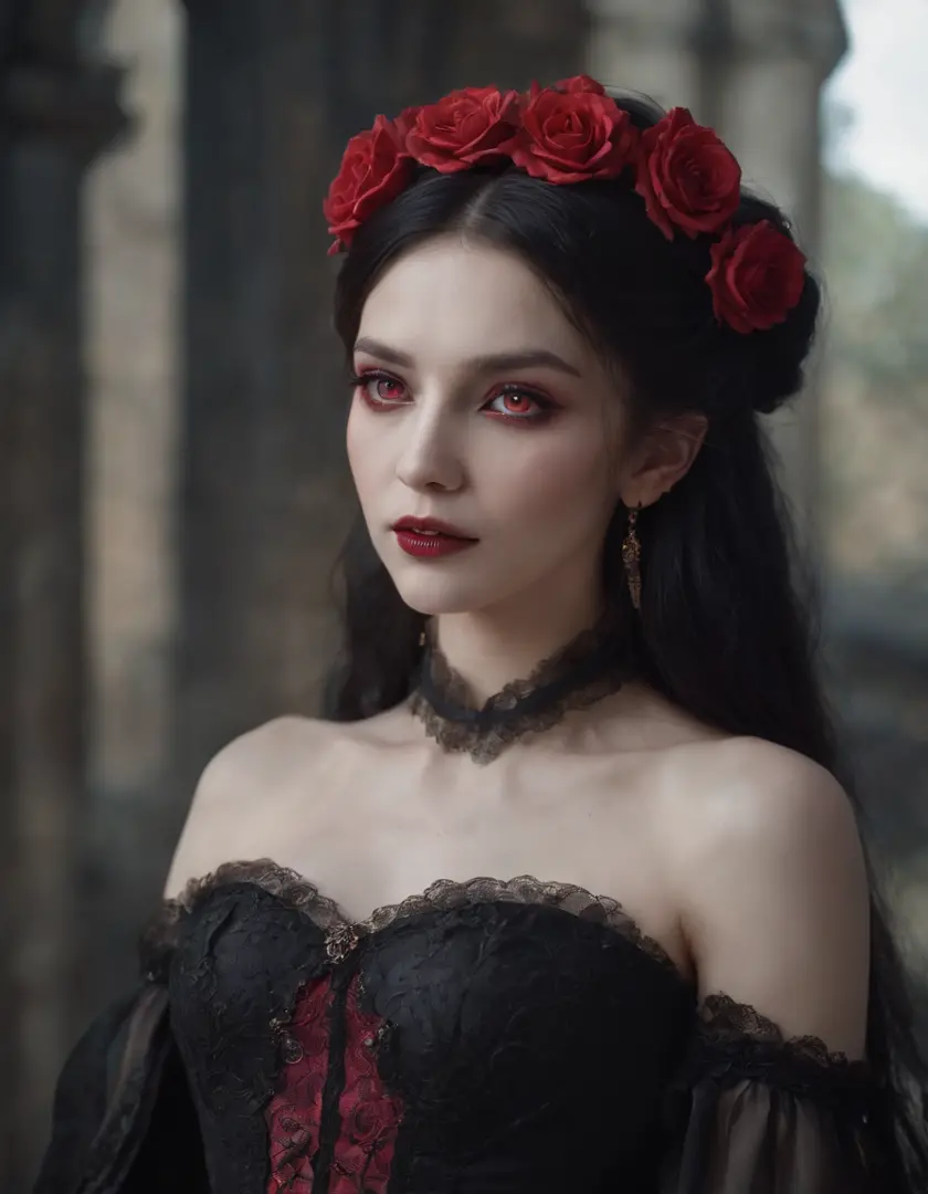 beautiful vampire queen with ornate corset, highly