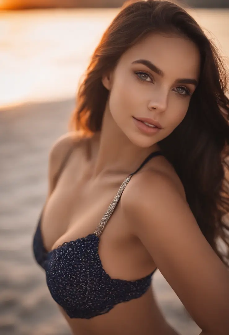 arafed woman with matching tank top and panties, sexy girl with brown eyes, portrait sophie mudd, brown hair and large eyes, selfie of a young woman, bedroom eyes, violet myers, without makeup, natural makeup, looking directly at the camera, face with artg...