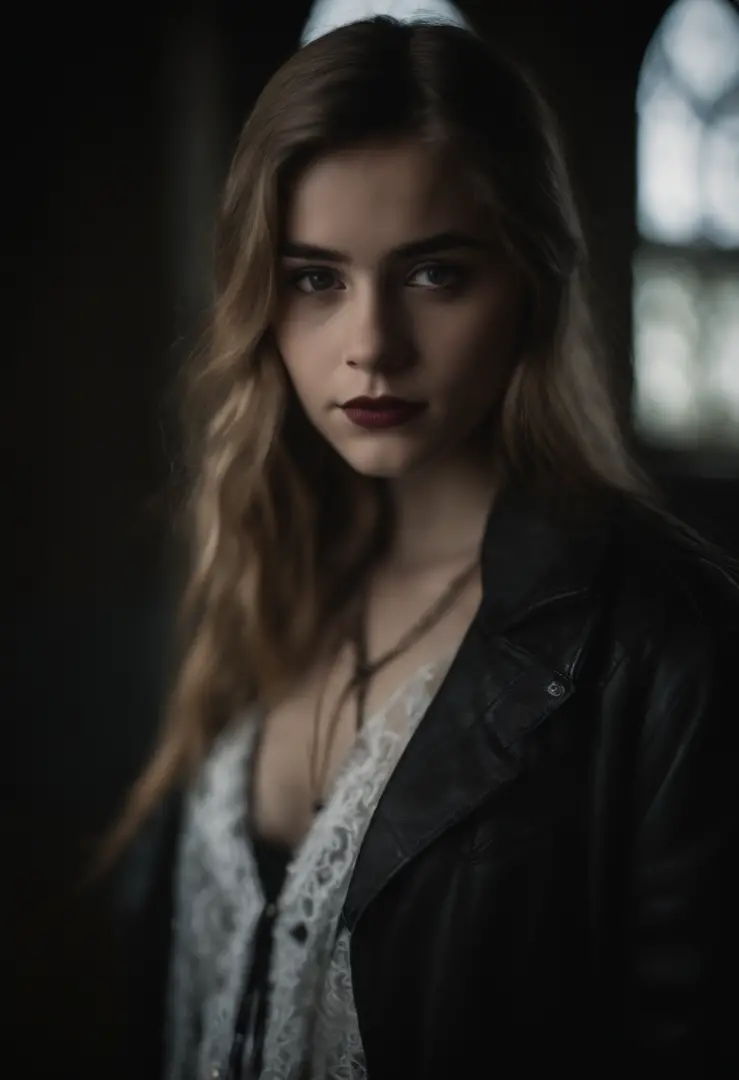 Sexy 16-year-old young woman, de estilo gothico, en un rafe.