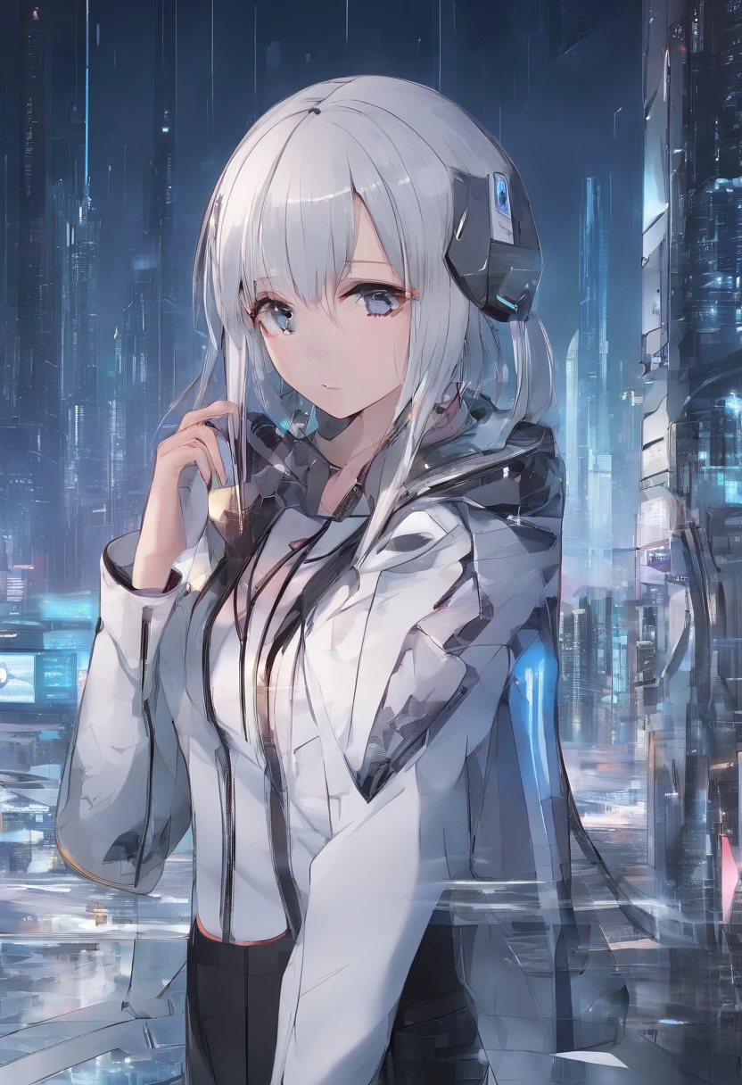 Anime girl with headphones on standing in the rain - SeaArt AI