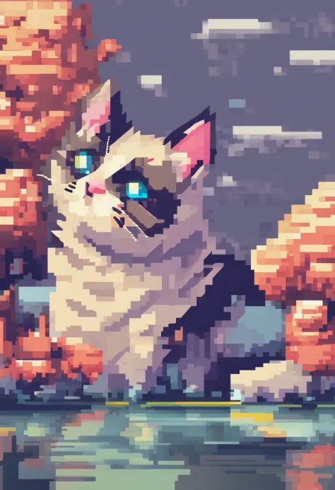 Pixel Art Cat. Cats. 3D pixel art 4K wallpaper. Incredible pixel art details. Pixel art. steam wave. Detailed Unreal Engine pixel art