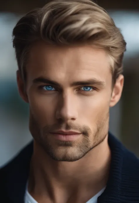 A man with a blue eyes and a black jacket - SeaArt AI