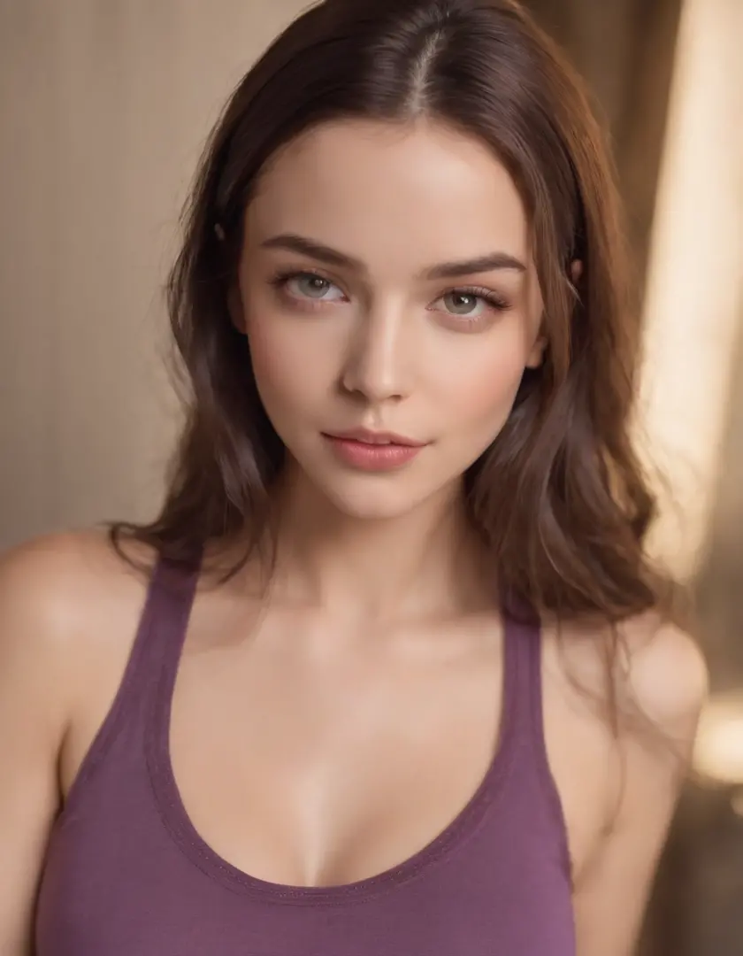 Arafed woman with matching tank top and panties, fille sexy aux yeux bruns, Portrait Sophie Mudd, cheveux bruns et grands yeux, selfie of a young woman, Violet Myers, sans maquillage, maquillage naturel, looking straight at camera, Visage avec Artgram, Maq...