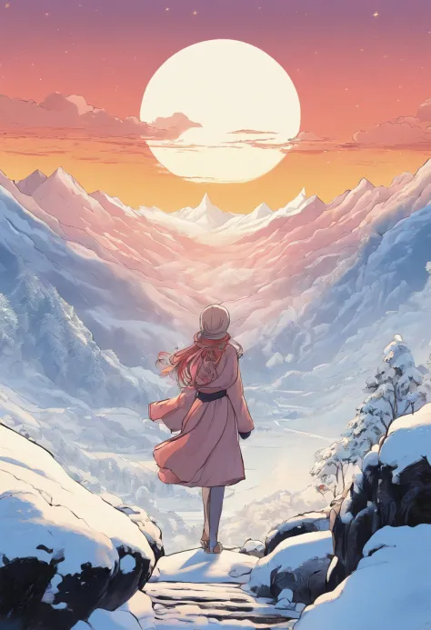 Kikurihime Hakusan, Goddess standing on snowy Hakusan mountain. Kikurihime's background is a cloudless blue sky。