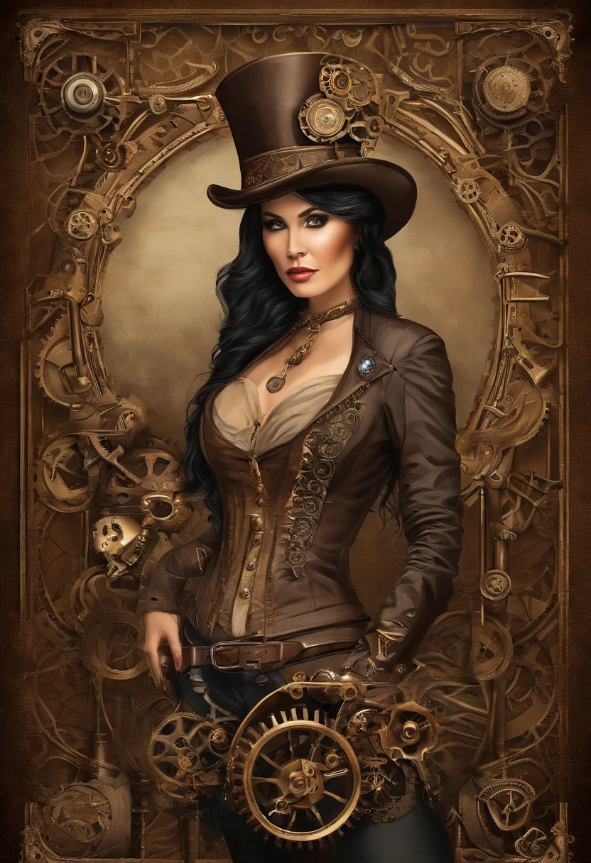 Steampunk woman with a top hat and a clock - SeaArt AI