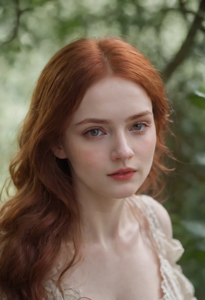 (((a deep reddish wound crosses her left cheek))) full body shot, fair complexion, woman around 19 years old, name Lyra, natural ginger hair, messy hair, distinctive green eyes, wearing summer dress, no bra, slender and graceful, beautiful, slighlty sexually aroused, medium breasts, candlelight in a medieval setting, ultra sharp focus, realistic shot, tetradic colors (scar:1.4)