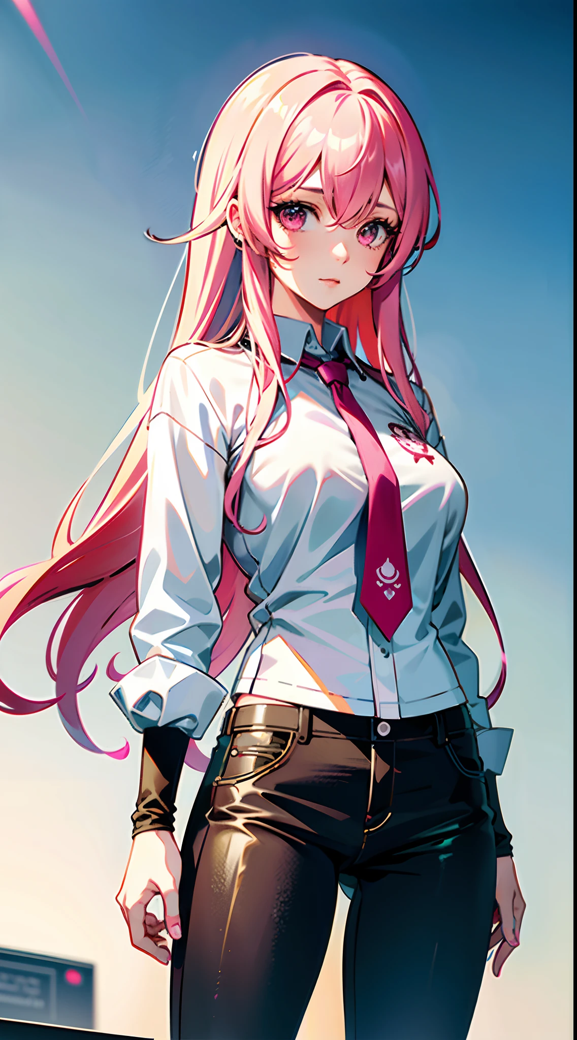 anime girl with pink hair and a white shirt and black pants, seductive anime girl, guweiz on pixiv artstation, attractive anime girl, guweiz on artstation pixiv, at pixiv, detailed digital anime art, guweiz, smooth anime cg art, best anime 4k konachan wallpaper, top rated on pixiv