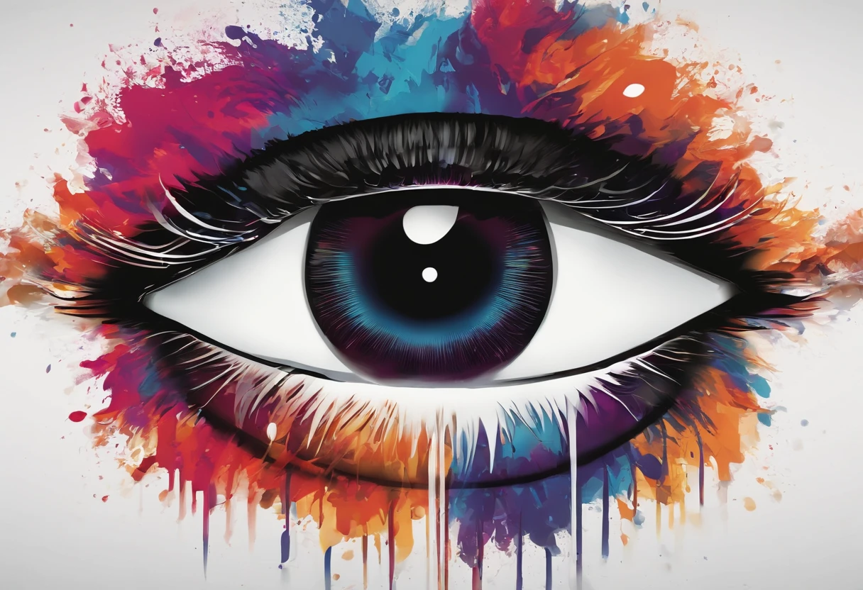 A close up of a colorful eye with a white background - SeaArt AI