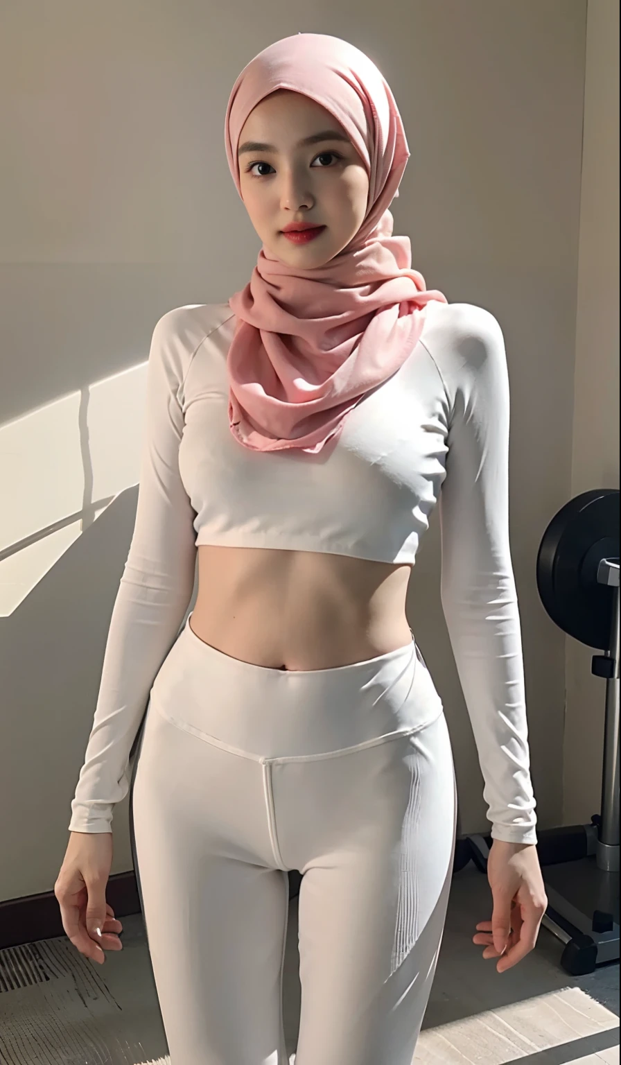 A woman in a white top and white pants posing for a picture - SeaArt AI