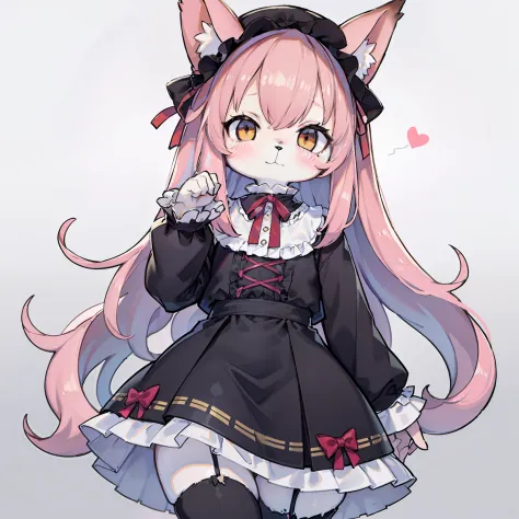 chiquita、Beastman、kawaii、lolita、Image colors of pink and white、Fox ears、Fox tail、Clothing with a lot of frills、skirt by the、Many ribbons、kawaii、lolita、chiquita、Beastman、length hair、Lowered hair、Clothes with a lot of frills、Image colors of pink and white、ye...
