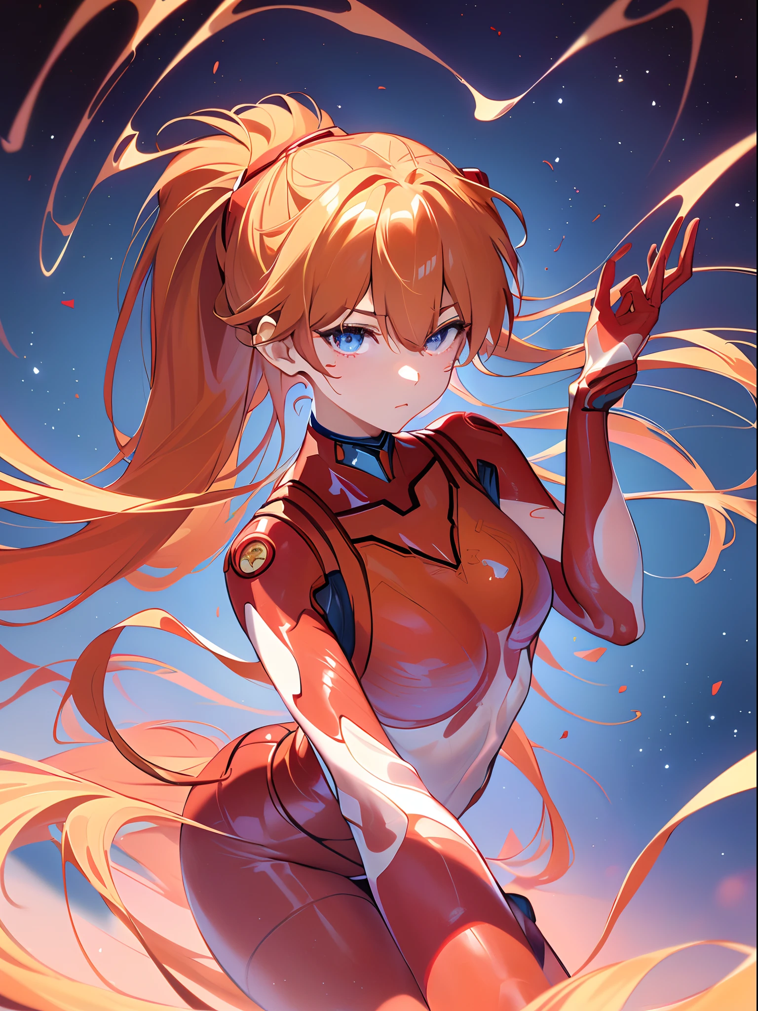 ((souryuu asuka langley,bodysuit,red plugsuit1.2,Blonde,low ponytail)),(Glowing eyes:1.233), diffuse reflection, high-profile, majestic,(frown,Tsundere,a very blushing face,)(Beautiful and detailed eyes:1.3),1girl,Solo,(Masterpiece,Best quality, offcial art,Target the audience, Beautiful and aesthetic:1.2),(超高分辨率,Golden ratio), (4K), (looking from above),((colourful flower bouquet,)),Floating, (photo maping, Physically-based rendering,automatic white balance),Amazing,Sharp focus,curtain screen,cinema curtain background, (((high detailed skin,cyberpunk,)))Dynamic lighting,Intricately detailed clothing,Watery eyes,(masterpiece sidelighting),(a beauty girl,The sheen),[[Delicate fingers and hands:0.55]::0.85],(Detail fingers),((((BREAK,Design an image with a fisheye lens effect, capturing a wide field of view with a distinctive, curved perspective.BREAK,)))Superior photographic quality,((extremely_Detailed_Eyes_and_face)),(Disheveled hair),Movie girl,