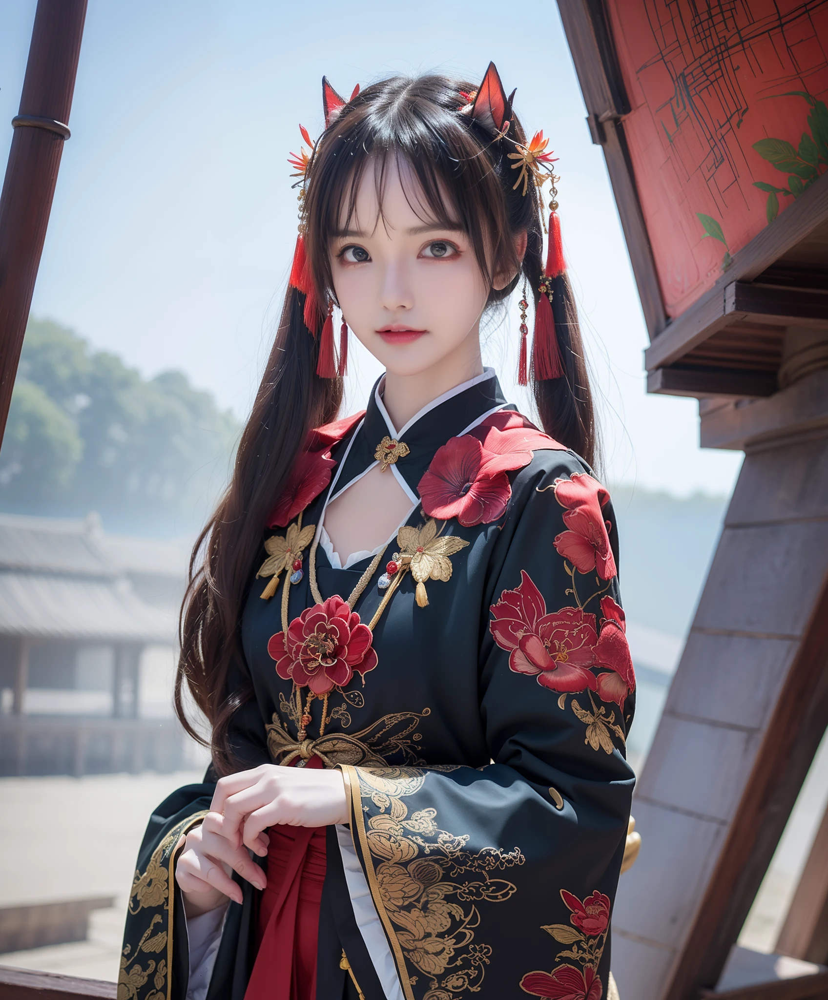 (8k, RAW photo:1.2),best quality, ultra high res,dramatic angle,(fluttered detailed color splashs), (illustration),(((1 girl))),(long hair),(rain:0.9),(hair ornament:1.4),there is an ancient palace beside the girl,chinese clothes,(focus on), color Ink wash painting,(color splashing),colorful splashing,(((colorful))),(sketch:0.8), Masterpiece,best quality, beautifully painted,highly detailed,(denoising:0.6),[splash ink],((ink refraction)), (beautiful detailed sky),moon,highly,detaild,(masterpiece, best quality, extremely detailed CG unity 8k wallpaper,masterpiece, best quality, ultra-detailed),(Lycoris radiata),