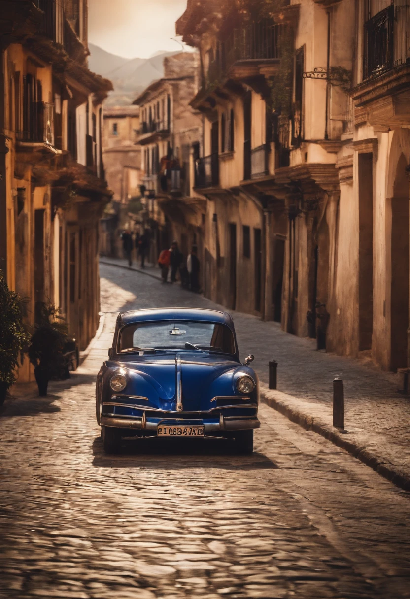 Arafed view of a classic car parked on a cobblestone street - SeaArt AI