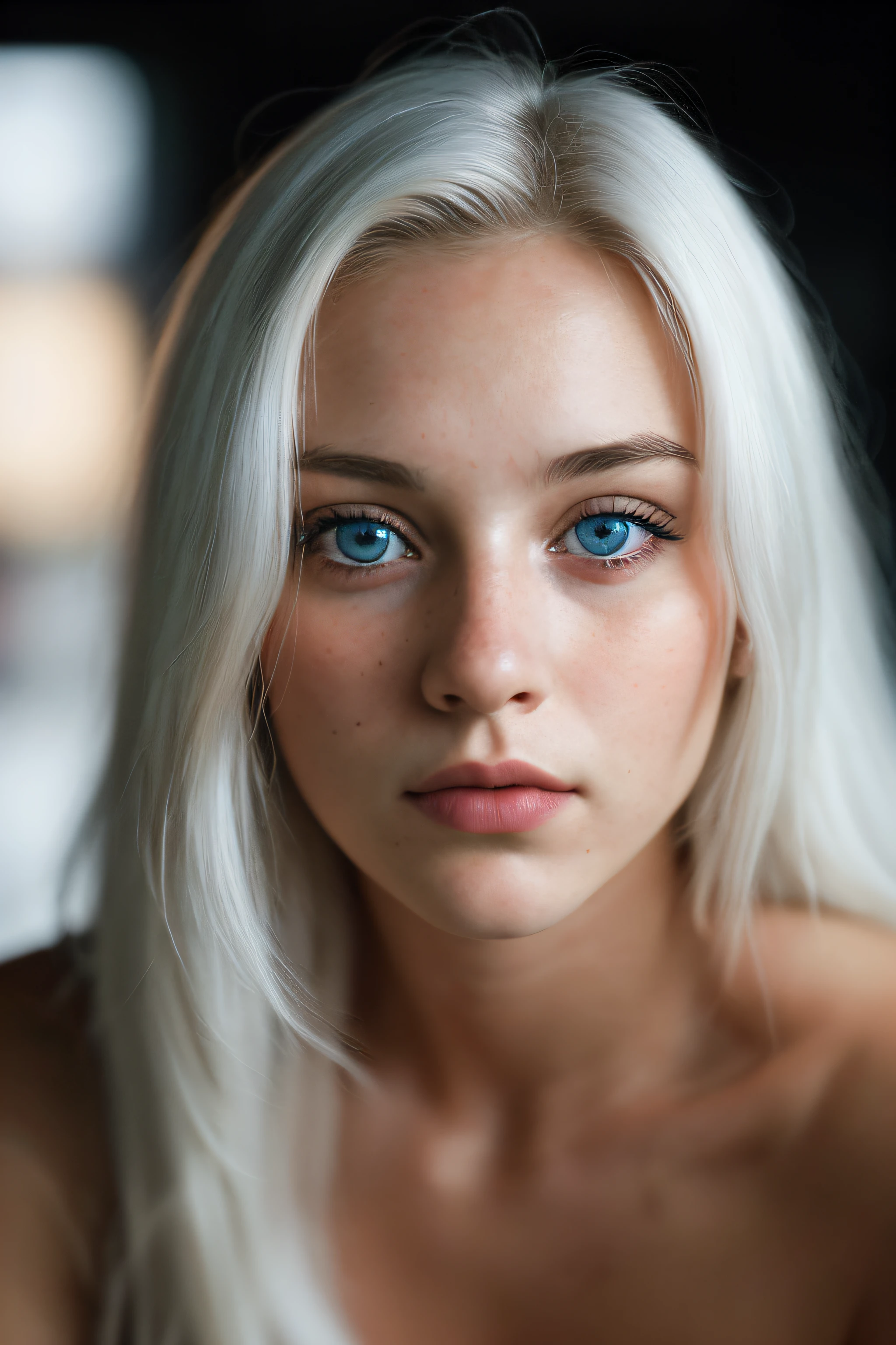 A close up of a woman with white hair and blue eyes - SeaArt AI