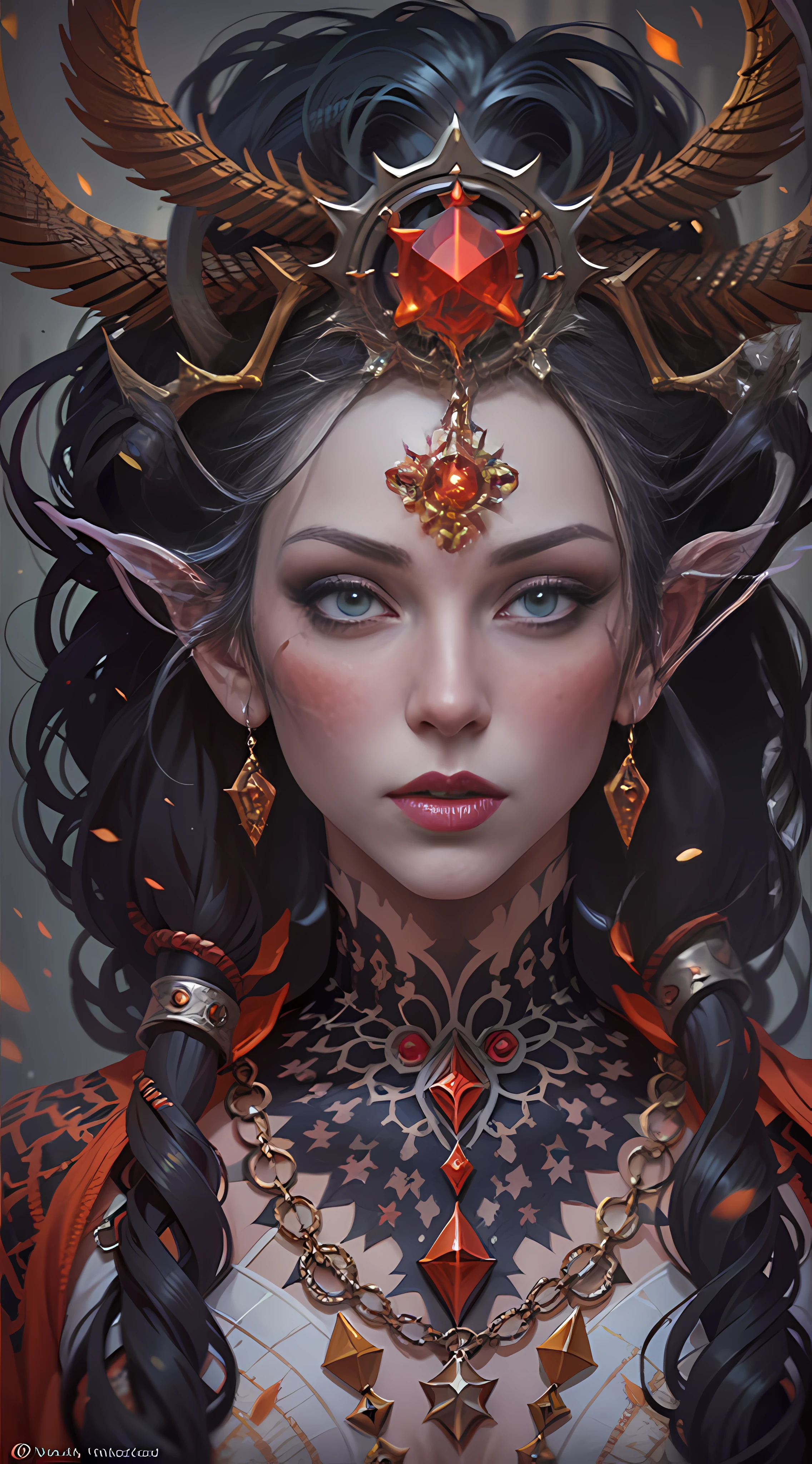 Satanic priestess Concept art portrait by Casey Weldon, Olga Kvasha, Miho Hirano, hyperdetailed intricately detailed gothic art trending on Artstation triadic colors, textured skin, cold skin pores, Unreal Engine 5 detailed matte painting, deep color, fantastical, intricate detail, splash screen, complementary colors, fantasy concept art, 8k resolution, gothic deviantart masterpiec