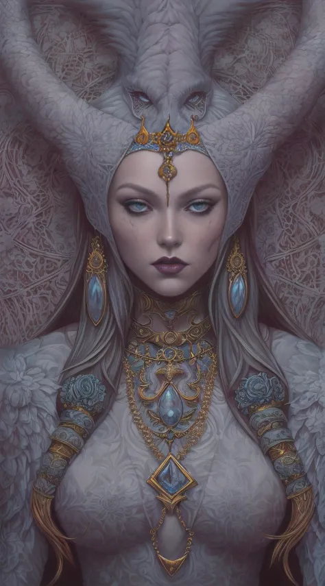 Satanic priestess Concept art portrait by Casey Weldon, Olga Kvasha, Miho Hirano, hyperdetailed intricately detailed gothic art trending on Artstation triadic colors, textured skin, cold skin pores, Unreal Engine 5 detailed matte painting, deep color, fant...