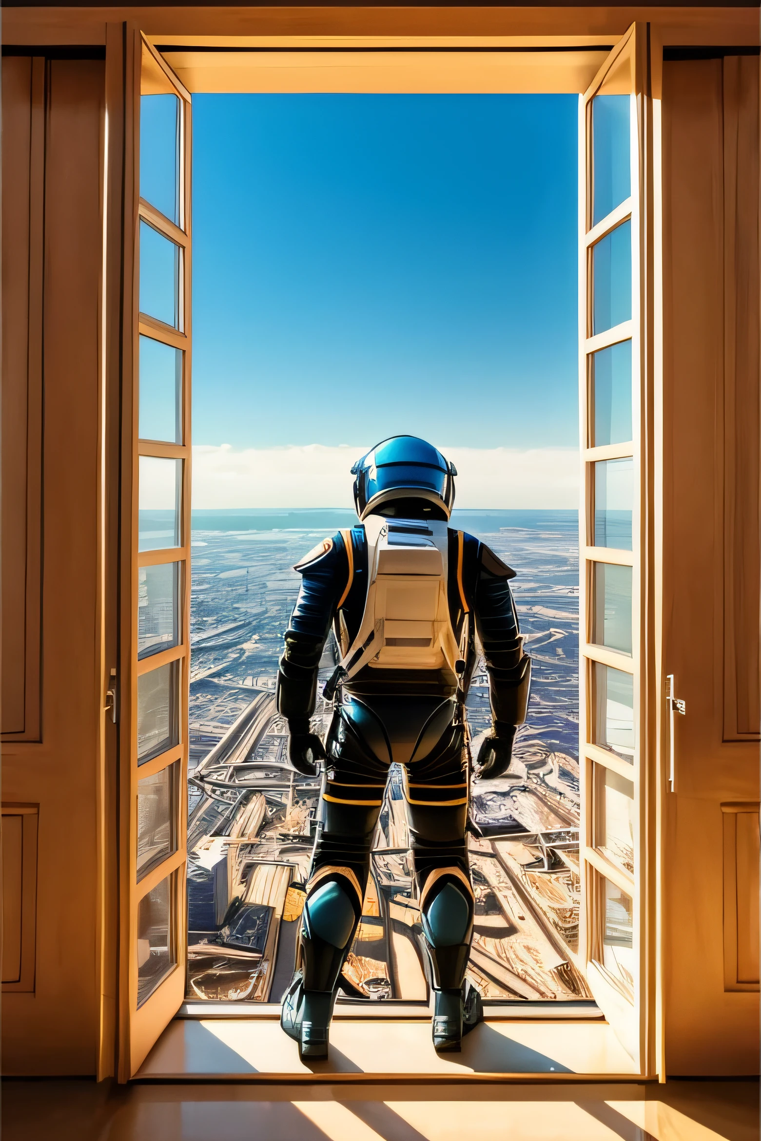 Young astronaut wakes up in a huge bed in a giant room of a skyscraper. description: The room is spacious, Adicionar alto, Large windows in the room in a panoramic view of the scene, com uma cama Grande no centro. Grande, Tall windows offer an impressive view of a sunny metropolis. Add a blue sky with clouds in the sky, Add panoramic view to the entire scene, Adicionar tinta foscainspirada em Syd Mead, Adicione hiper-realismo no corpo masculino astronauta, Set well with details fingers and hands, pernas e rosto, well-defined astronaut suit

SeaArt Robot
Upscaling
Pattern
16:15:04
Young astronaut wakes up in a huge bed in a giant room of a skyscraper. description: The room is spacious, Adicionar alto, Large windows in the room in a panoramic view of the scene, com uma cama Grande no centro. Grande, Tall windows offer an impressive view of a sunny metropolis. Add a blue sky with clouds in the sky, Add panoramic view to the entire scene, Adicionar tinta foscainspirada em Syd Mead, Adicione hiper-realismo no corpo masculino astronauta, Set well with details fingers and hands, pernas e rosto, roupa do astronauta bem definida