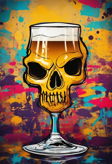 Beer in a glass in the shape of a skull, A puddle of beer on the table, photo realism, restaurant, portraite of a, bokeh