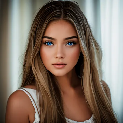 a close up of a young girl with long hair and blue eyes in a luxury hotel, beautiful girl model, very beautiful girl, beautiful young girl, beautiful model girl, cute beautiful, girl cute-fine-face, perfect face ), young and cute girl, cute young girl, att...