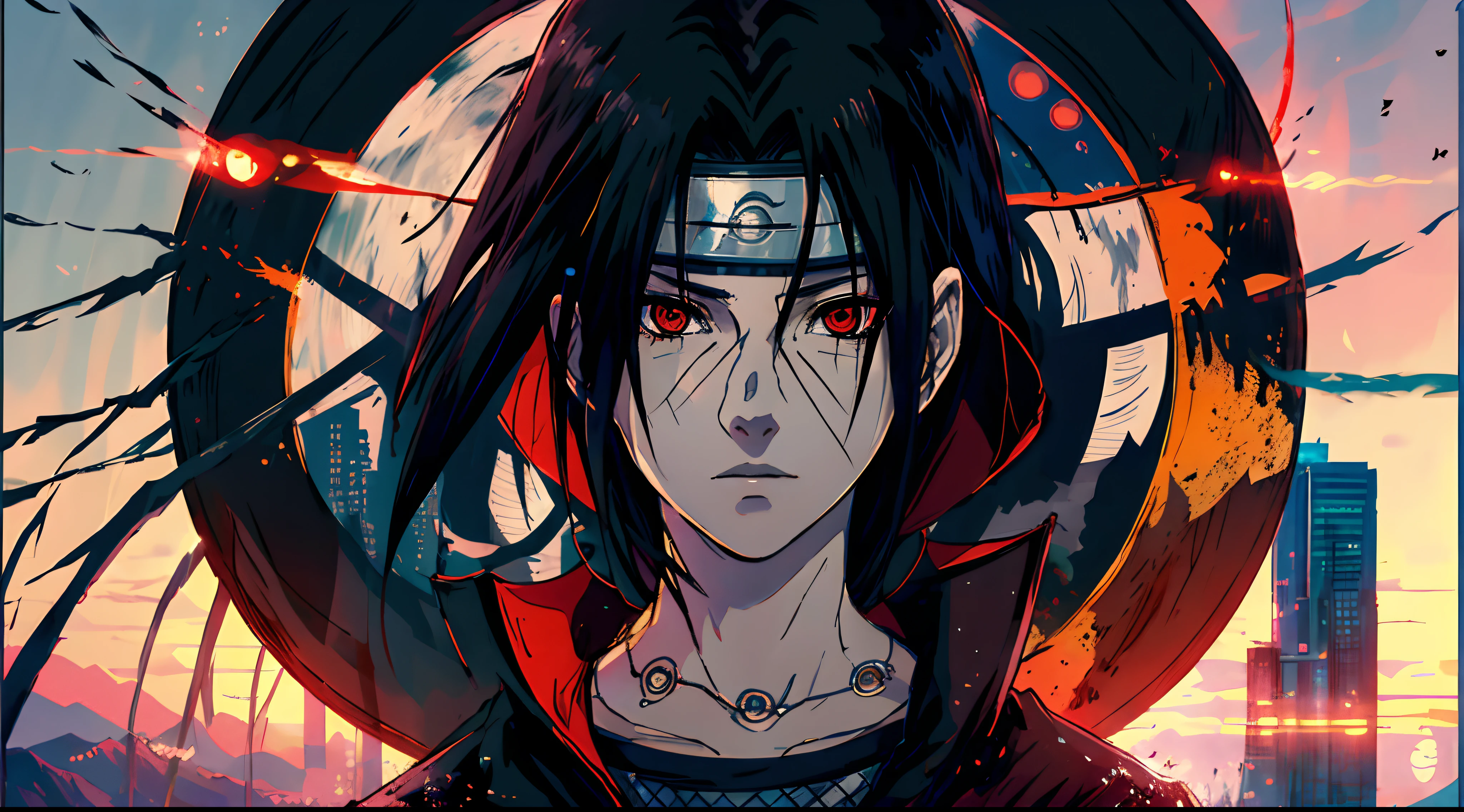 uchiha itachi passed through a portal, soft shades, calm colors, (realisitic), detailded, Masterpiece artwork, 8K, best qualityer, detailded