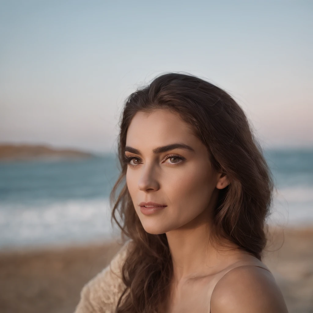 A close up of a woman with long hair on a beach - SeaArt AI