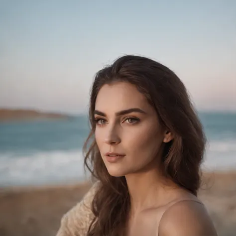 A close up of a woman with long hair on a beach - SeaArt AI