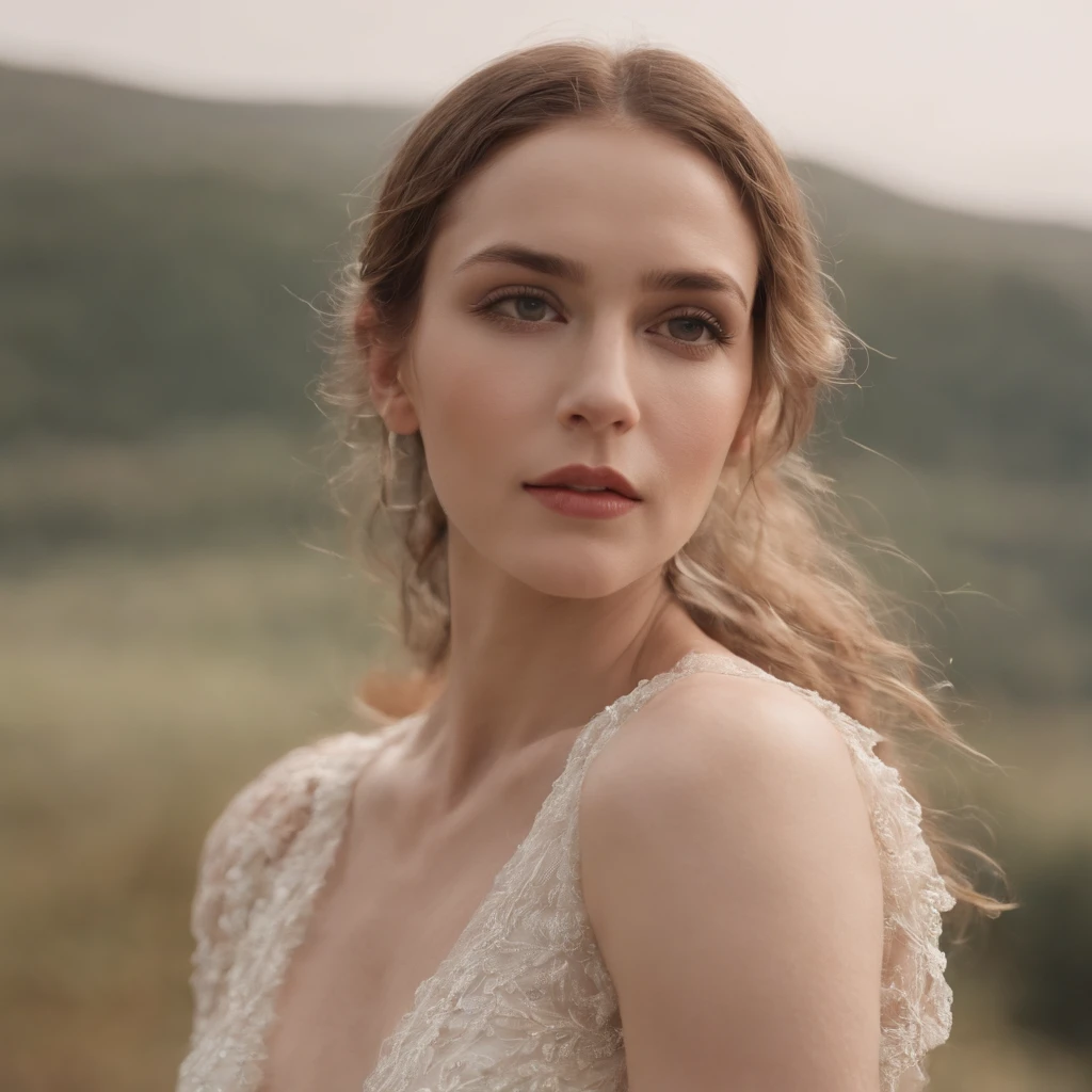 A woman in a wedding dress standing in a field - SeaArt AI